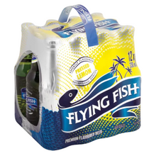 Load image into Gallery viewer, Pack of Flying Fish beer with a blue and yellow design