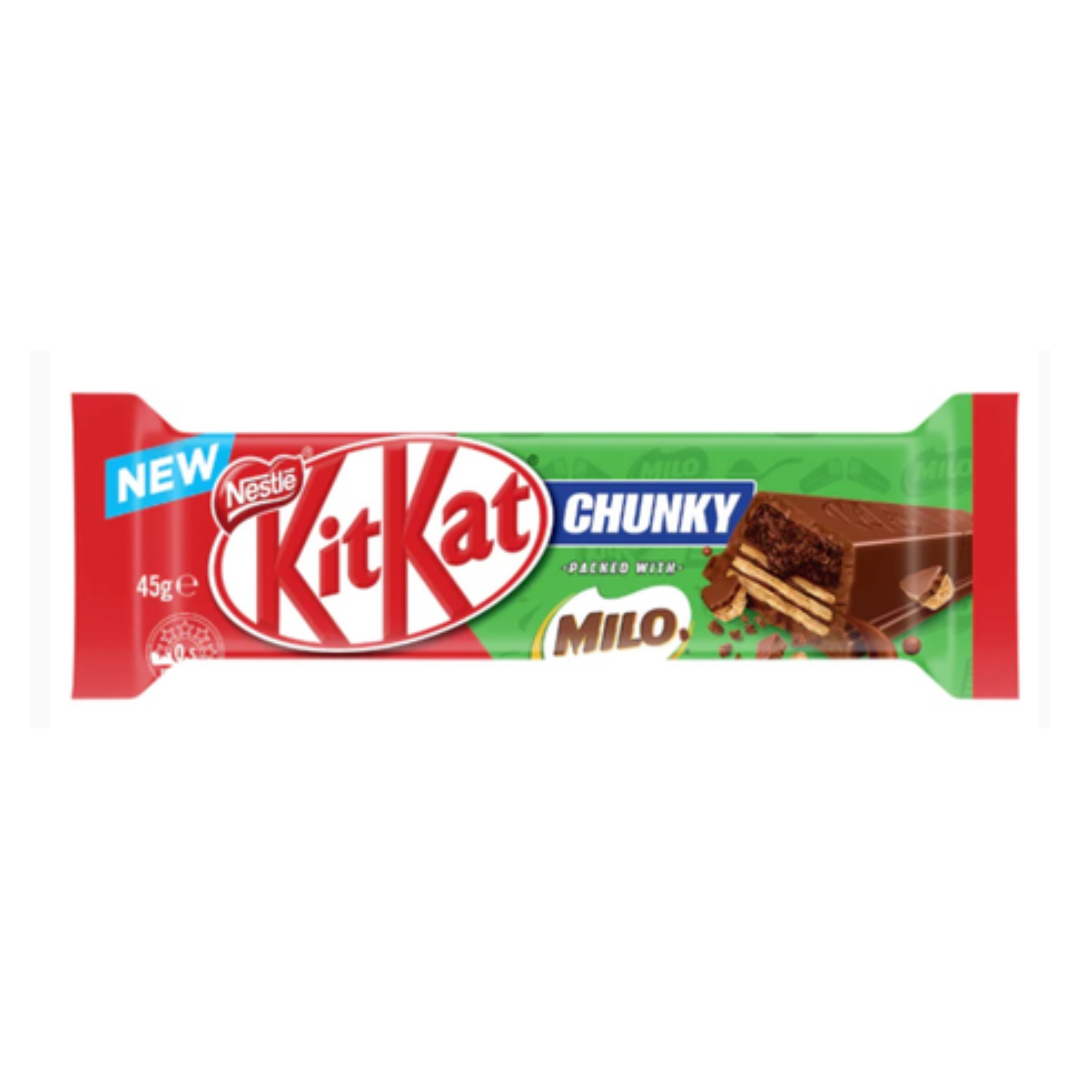 KitKat Chunky Milo chocolate bar packaging on a white background