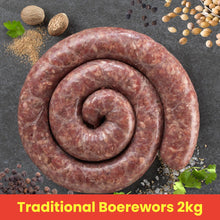 Load image into Gallery viewer, Traditional Boerewors 2kg with spices on a dark background